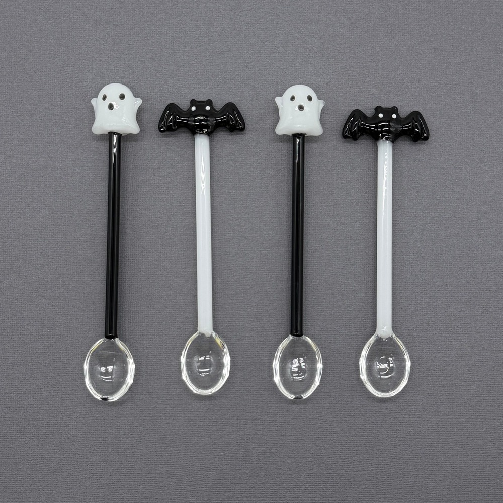 ONE HUNDRED 80 DEGREES Novelty Halloween Spoon Black White Ghost Bat Glass Set 4
